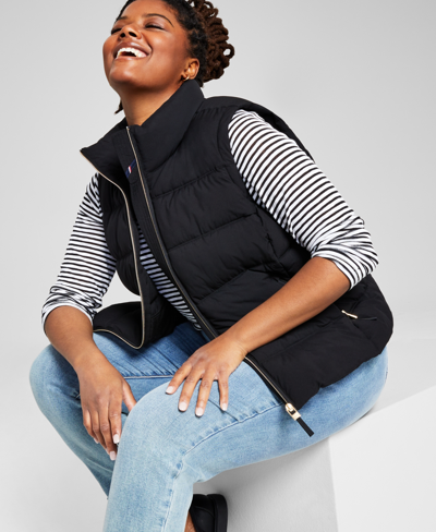 Tommy Hilfiger Women's Plus Size Stand-collar Puffer Vest, Created For Macy's In Black