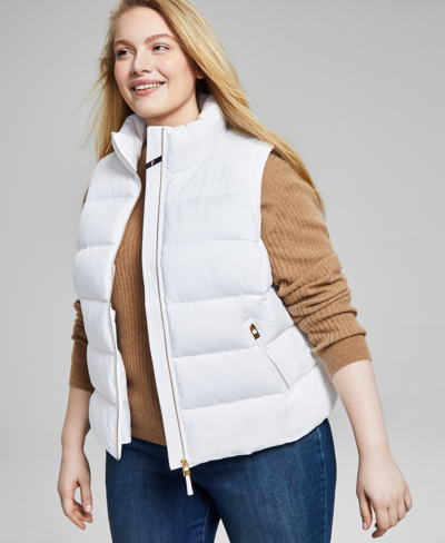 Tommy Hilfiger Women's Plus Size Stand-collar Puffer Vest, Created For Macy's In White