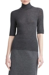 Vince Elbow Sleeve Merino Wool Turtleneck In H Charcoal-066hch