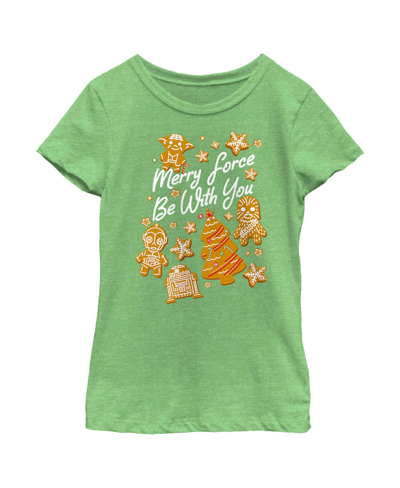 Disney Lucasfilm Girl's Star Wars Christmas Gingerbread Cookies Merry Force Be With You Child T-shirt In Green Apple