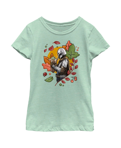 Disney Lucasfilm Girl's Star Wars: The Mandalorian Grogu And Din Djarin Fall Leaves Love Child T-shirt In Mint