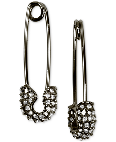Karl Lagerfeld Gold-tone Pave Safety Pin Drop Earrings In Hematite Tone