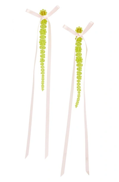 Simone Rocha Green & Pink Bow Ribbon Drip Earrings In Acid Green/pink