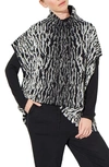 Ming Wang Animal Print Turtleneck Sweater In Black/ Ivory