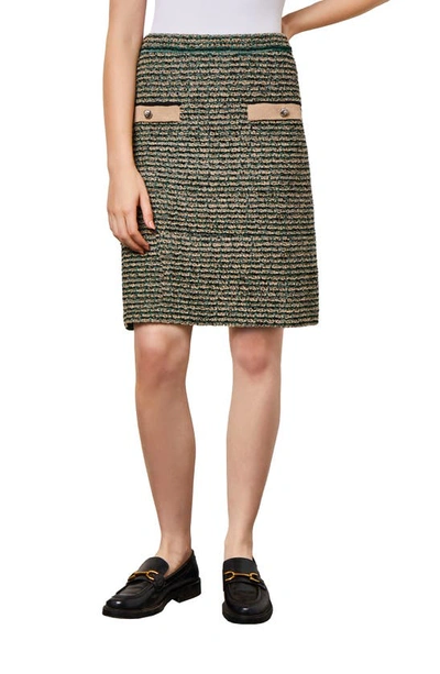 Ming Wang Contrast Detail Tweed Pencil Skirt In Jw Grn/ Multi