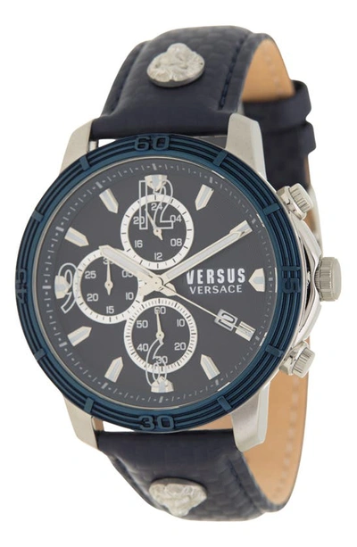 Versus Men's Chronograph Quartz Bicocca Blue Textured Leather Strap 46mm In Silver