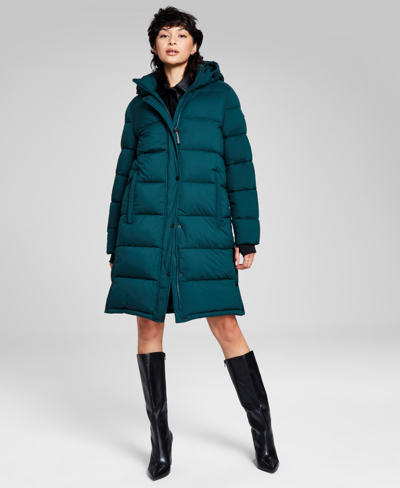 Bcbgeneration Women's Petite Hooded Puffer Coat, Created For Macy's In Emerald