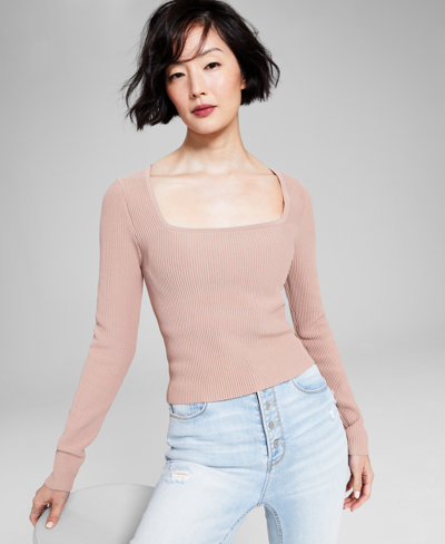 And Now This Women's Ottoman Square-neck Long-sleeve Top In Almond