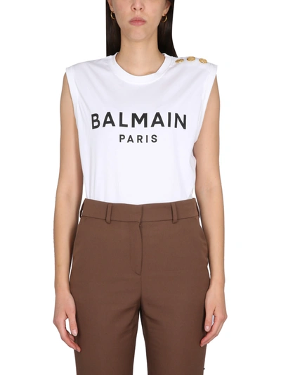 Balmain T-shirt With Logo In Bianco
