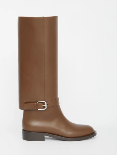 Burberry Emmett Leather Buckle Riding Boots In Brown