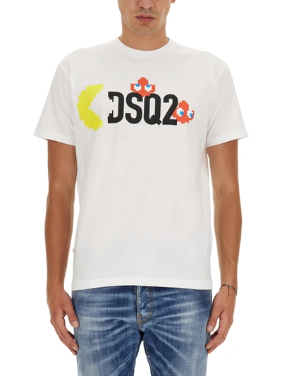 Dsquared2 X Pac-man Graphic-print Cotton T-shirt In Bianco