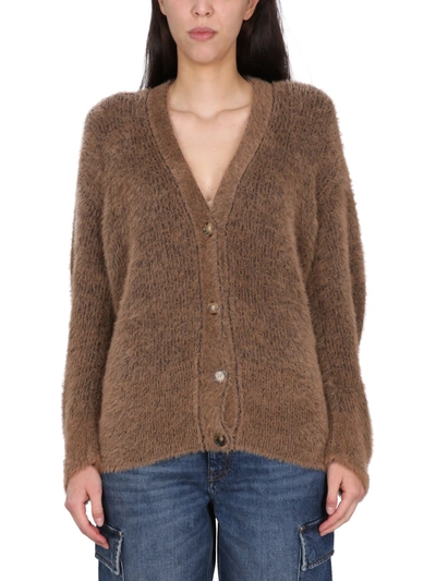 Stella Mccartney Fluffy Knit V-neck Jumper In Beige