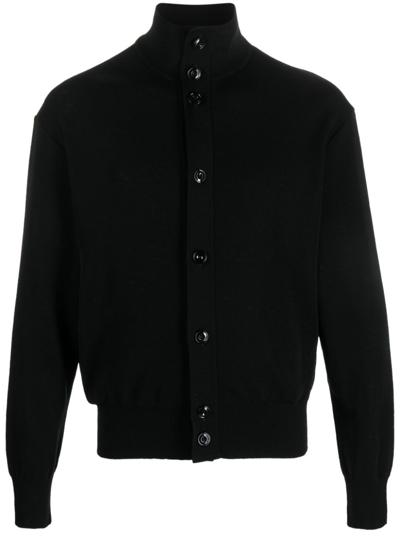 LEMAIRE BLACK FUNNEL-NECK WOOL CARDIGAN
