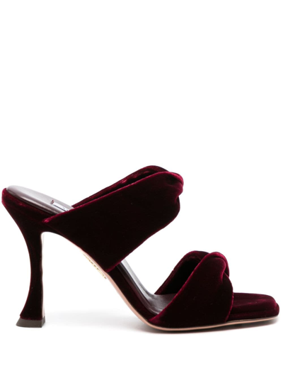 Aquazzura 95mm Twist Velvet Sandals In Bordeaux