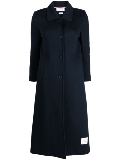 THOM BROWNE LOGO-PATCH SINGLE-BREASTED COAT