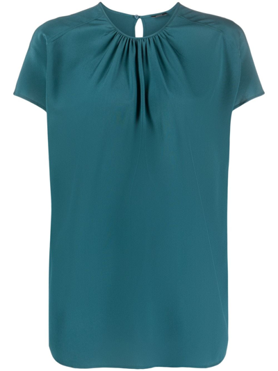 Joseph Soie Broca Gathered-detail Blouse In Blue