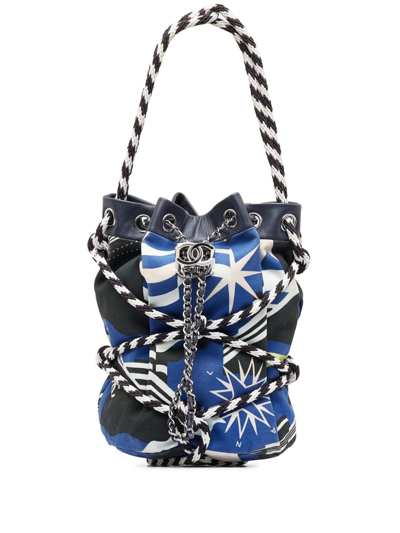 Pre-owned Chanel Rope-detail Drawstring Bucket Bag In Blue