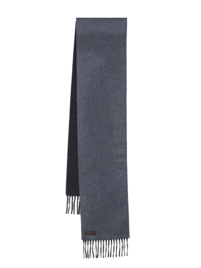 Canali Fringed-edge Knit Scarf In Blue