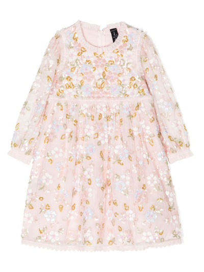 Needle & Thread Kids' Sequin-embellished Long-sleeve Dress In Pink