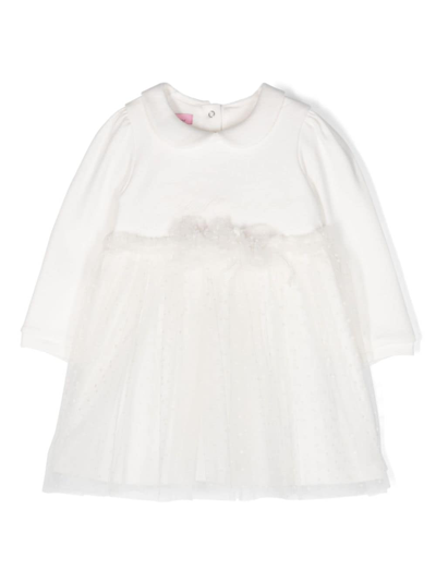 Miss Blumarine Babies' Floral-appliqué Long-sleeve Dress In White