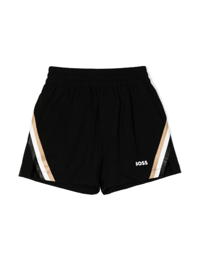 Bosswear Kids' Logo-print Stripe-detail Shorts In Black