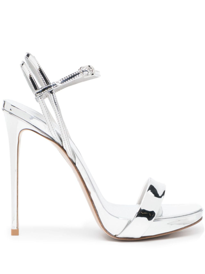 Le Silla Gwen 132mm Metallic-effect Sandals In Silver