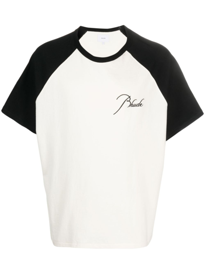 Rhude Logo-embroidered Cotton T-shirt In White