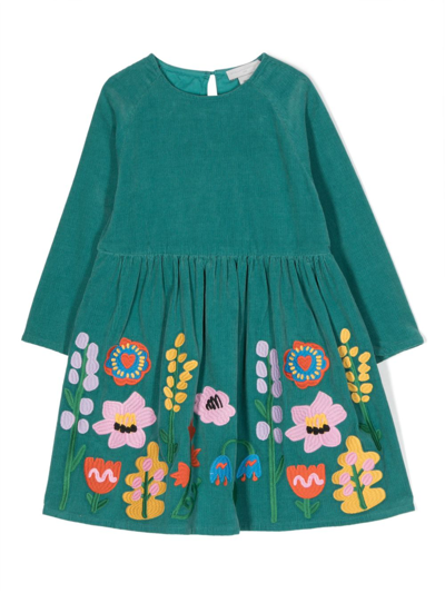 Stella Mccartney Kids' Floral-embroidered Cotton Dress In Green