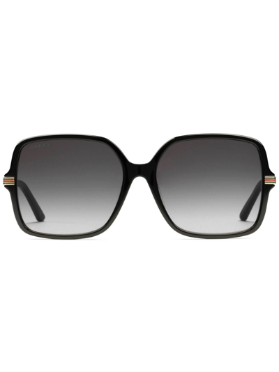 Gucci Web-detailing Square-frame Sunglasses In Black