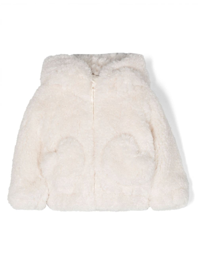 Monnalisa Babies' Fleece-texture Hooded Coat In White