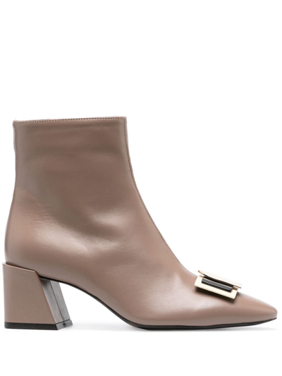 Furla 60mm Logo-plaque Leather Boots In Neutrals