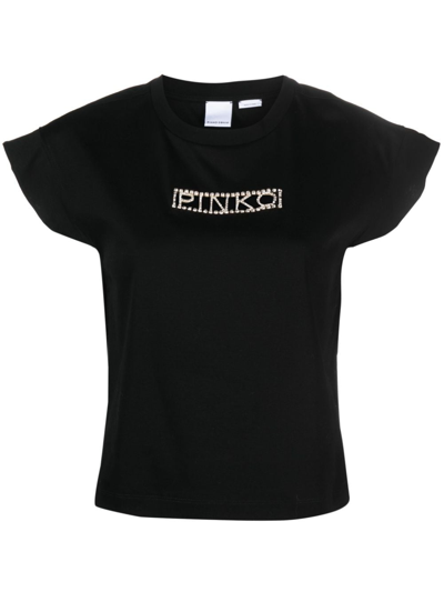Pinko Cut-out Logo-appliqué T-shirt In Black
