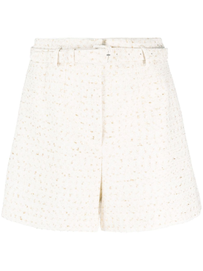 Self-portrait Belted Bouclé Shorts In White