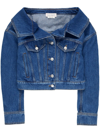 Alexander Mcqueen Stonewashed Denim Crop Jacket In Blue