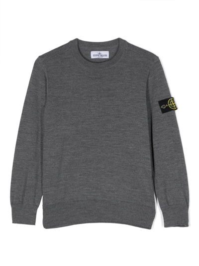 Stone Island Junior Kids' Compass-motif Cotton Sweatshirt In Grey