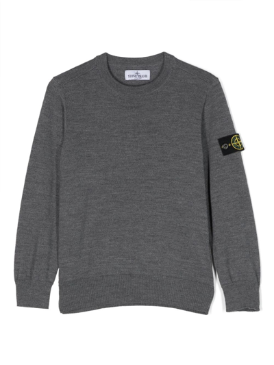 Stone Island Kids' Compass-motif Cotton Sweatshirt In Grey