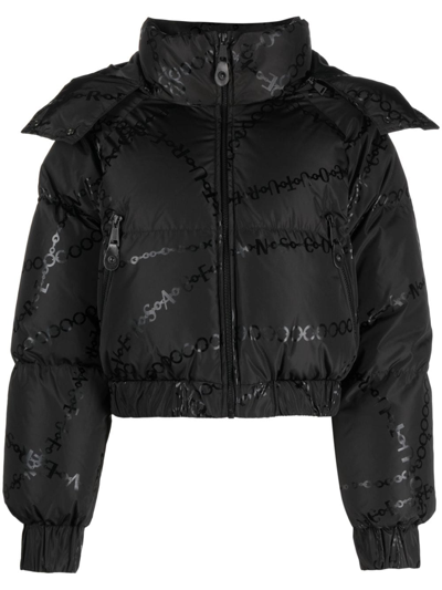 Versace Jeans Couture Logo-print Cropped Puffer Jacket In Black