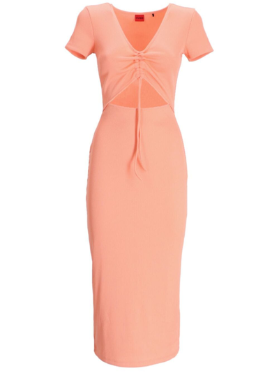 Hugo Midi-length Jersey Dress With Cut-out Detail In Pink