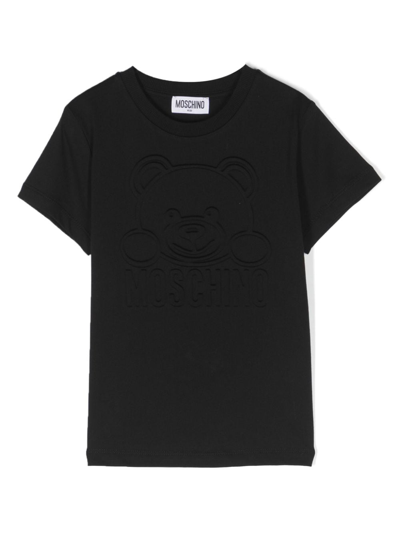 Moschino Kids' Logo-embossed Cotton T-shirt In 60100 Nero