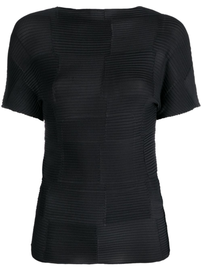 Issey Miyake Checkered Pleats Top In Black