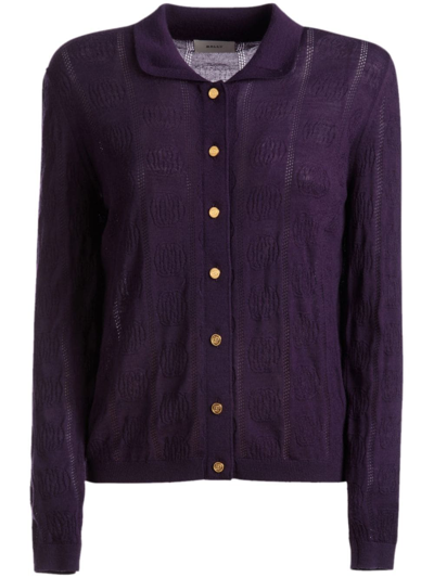 Bally Knit Detail Long Sleeve Polo In Orchid Wool In Purple