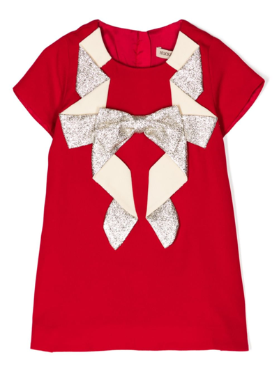 Hucklebones London Babies' 蝴蝶结细节短袖连衣裙套装 In Red