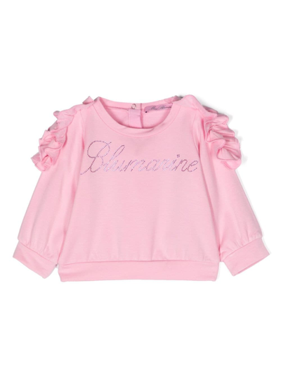 Miss Blumarine Babies' Logo缀饰荷叶边卫衣 In Pink