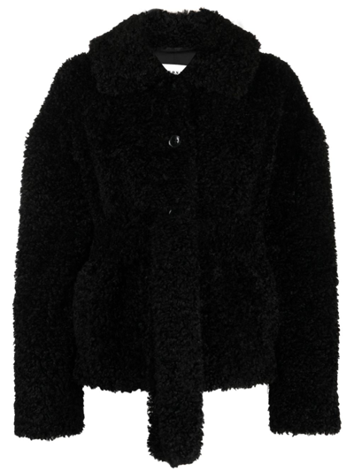 P.a.r.o.s.h Belted Faux-shearling Jacket In Black