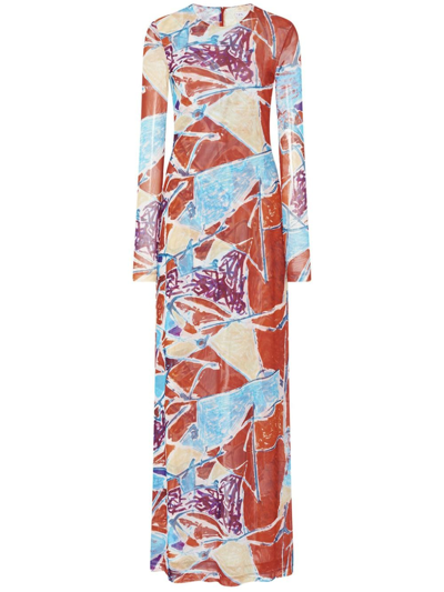 Rosetta Getty Women's Abstract Long-sleeve Maxi Dress In Neutral