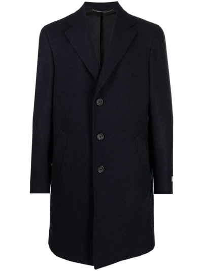 Canali Single-breasted Wool Coat In Blau Nit