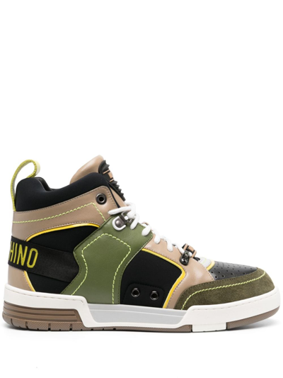 Moschino Sneakers Alta In Pelle In Green