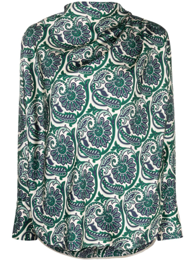 Alberto Biani Paisley-print Silk Blouse In Green