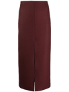 Patou Merino-blend Ribbed Knit Midi Skirt In Red