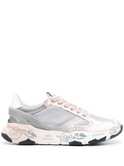 Premiata Buffly Velvet-effect Leather Trainers In Pink
